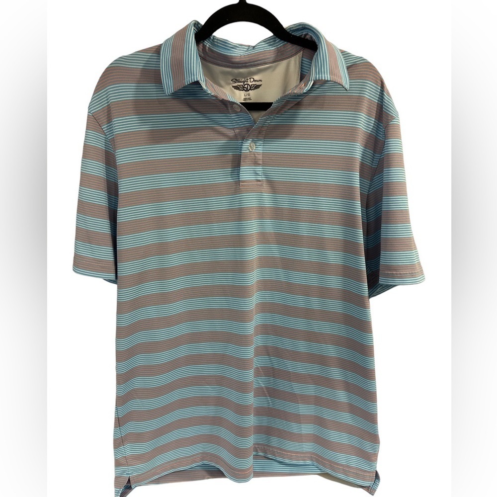 Straight Down Golf Polo Large Blue/Orange Excellent‎
